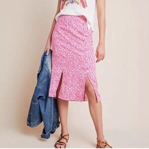 NWT Mila Button-Front Pencil Skirt Anthropologie Midi Slim Front Slit Hot Pink